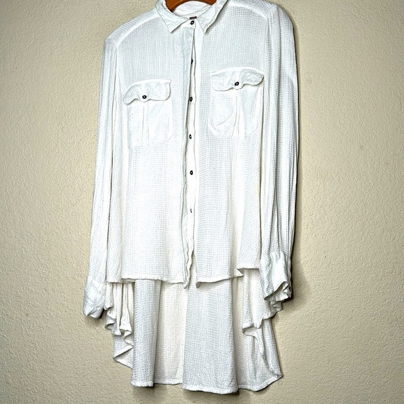 Free People One Of The Guys Long Sleeve Buttondown Top Ivory White Sz MED Boho - Picture 9 of 11